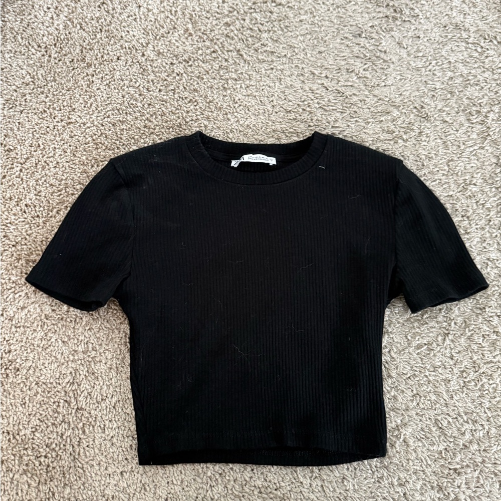 Black Ribbed Short Sleeve Top